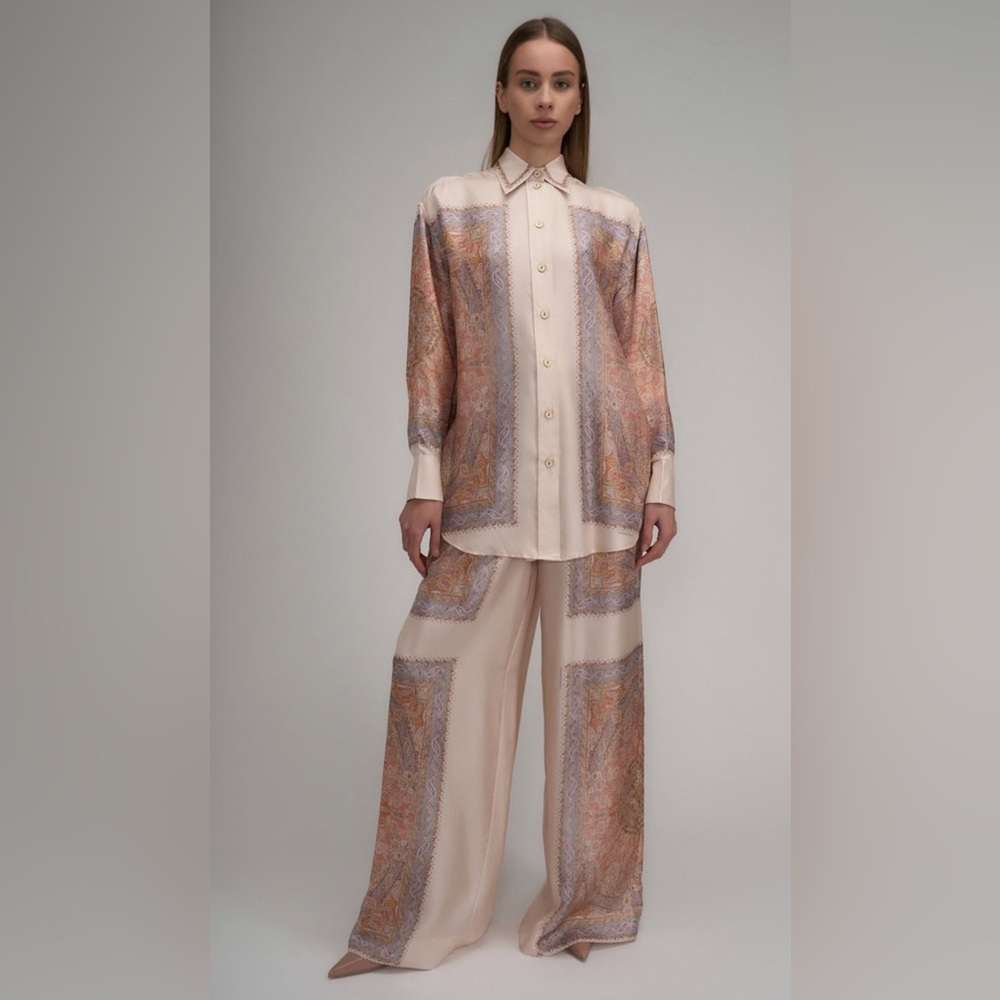 BRAND NEW $695 ZIMMERMANN Illustration Paisley Printed Shirt Size AU 2 US 8 SILK